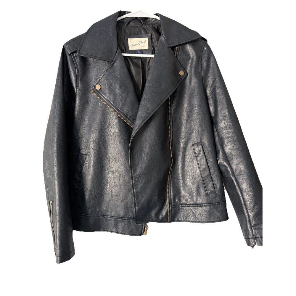 Universal Thread Womens Faux Leather‎ Moto Biker Jacket Black Quilted Back M